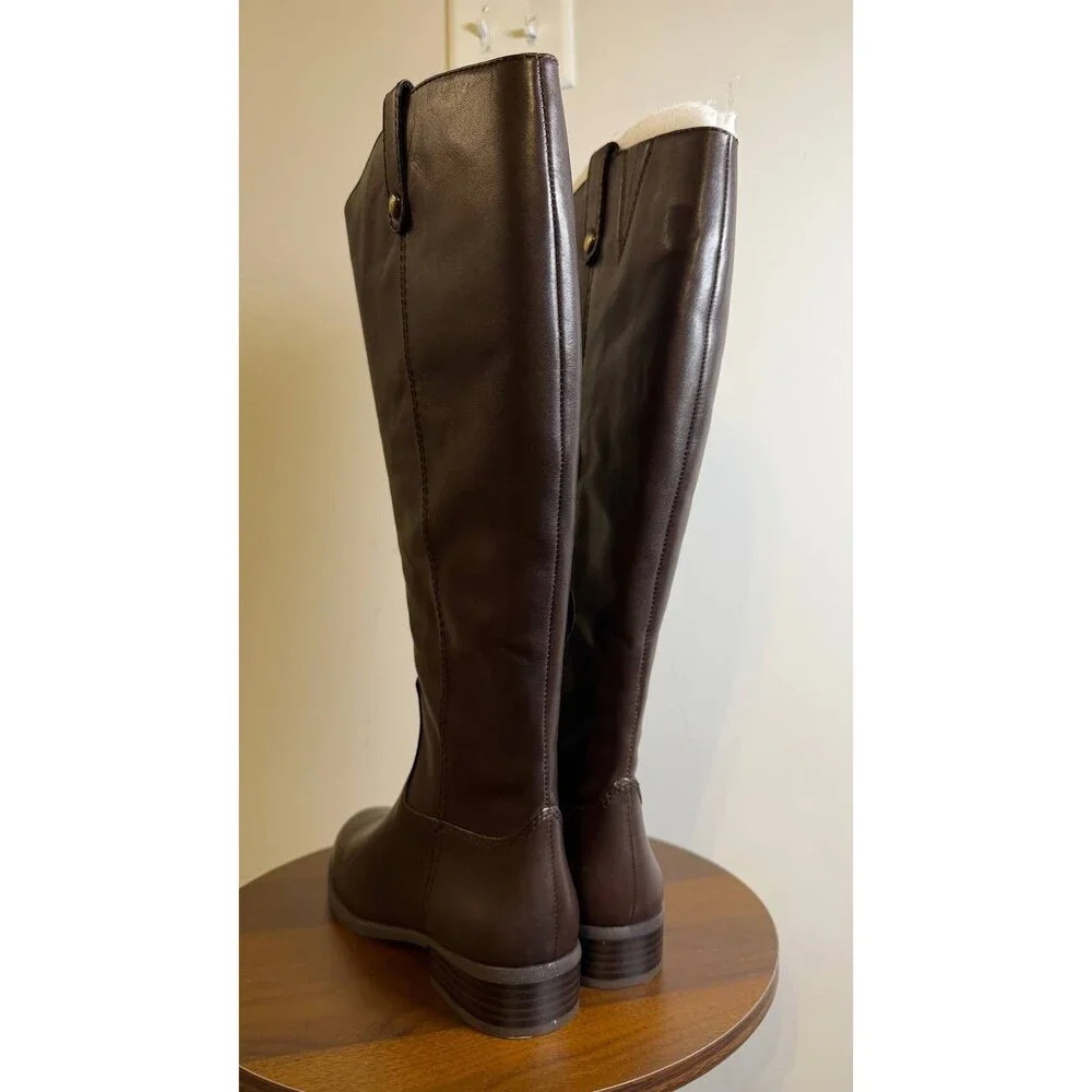 INC Fawne Boots 8M Chocolate Leather Knee‑High Riding Round Toe NIB msrp$189 - Picture 9 of 15